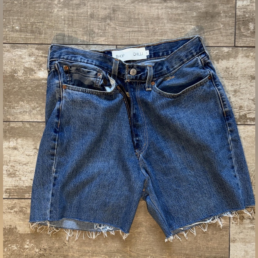 Vintage reworked Levis Frayed Hem Blue Denim Cutoff Shorts/Jorts